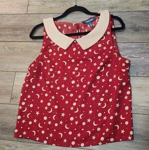 Modcloth Red Top with Celestial Pattern Size Medium